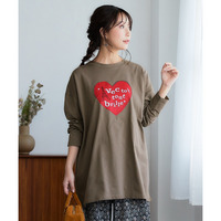 バスク素材綿混ビッグシルエットプリントチュニックTシャツ 大きいサイズ