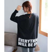 バスク素材綿混ビッグシルエットプリントチュニックTシャツ 大きいサイズ