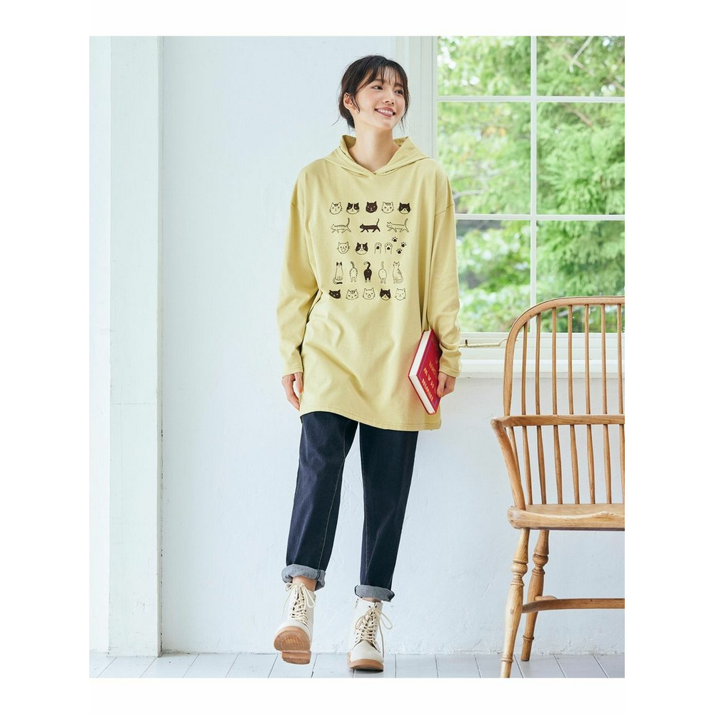 大きいサイズ　バスク素材綿混ビッグシルエットプリントチュニックTシャツ17