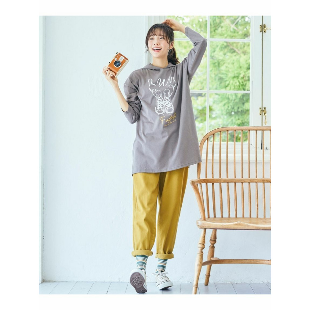 大きいサイズ　バスク素材綿混ビッグシルエットプリントチュニックTシャツ23