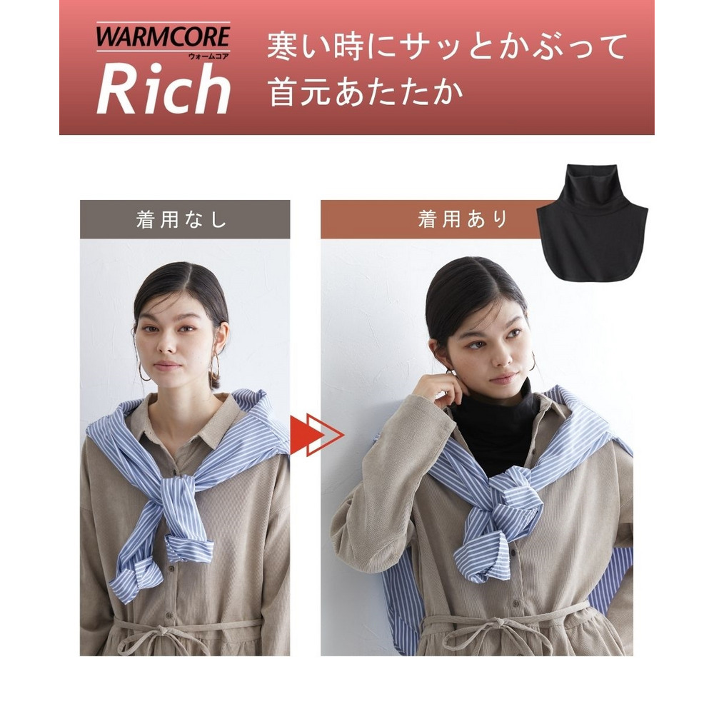 【大きいサイズ】ウォームコアリッチ 裏起毛 つけ襟タートルネック2枚組27