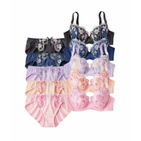 小花柄刺しゅうブラジャーショーツ5セット組