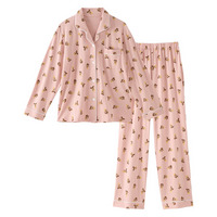 綿１００％スムース総柄プリント前開きパジャマ