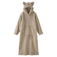 着れば猫　ふわぬくマイクロファー耳付きフードルームワンピース