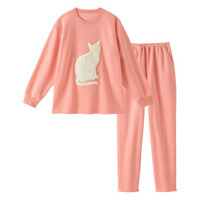 猫アップリケ付き裏起毛ルームウェア上下セット