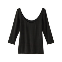 ウォームコアリッチ　裏起毛襟ぐり広め８分袖インナー（吸湿発熱・UVカット）