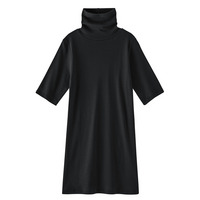 ウォームコアコットン　綿１００％　ロング丈タートルネック５分袖インナー（吸湿発熱・UVカット）