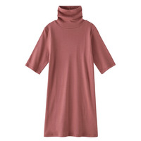 ウォームコアコットン　綿１００％　ロング丈タートルネック５分袖インナー（吸湿発熱・UVカット）