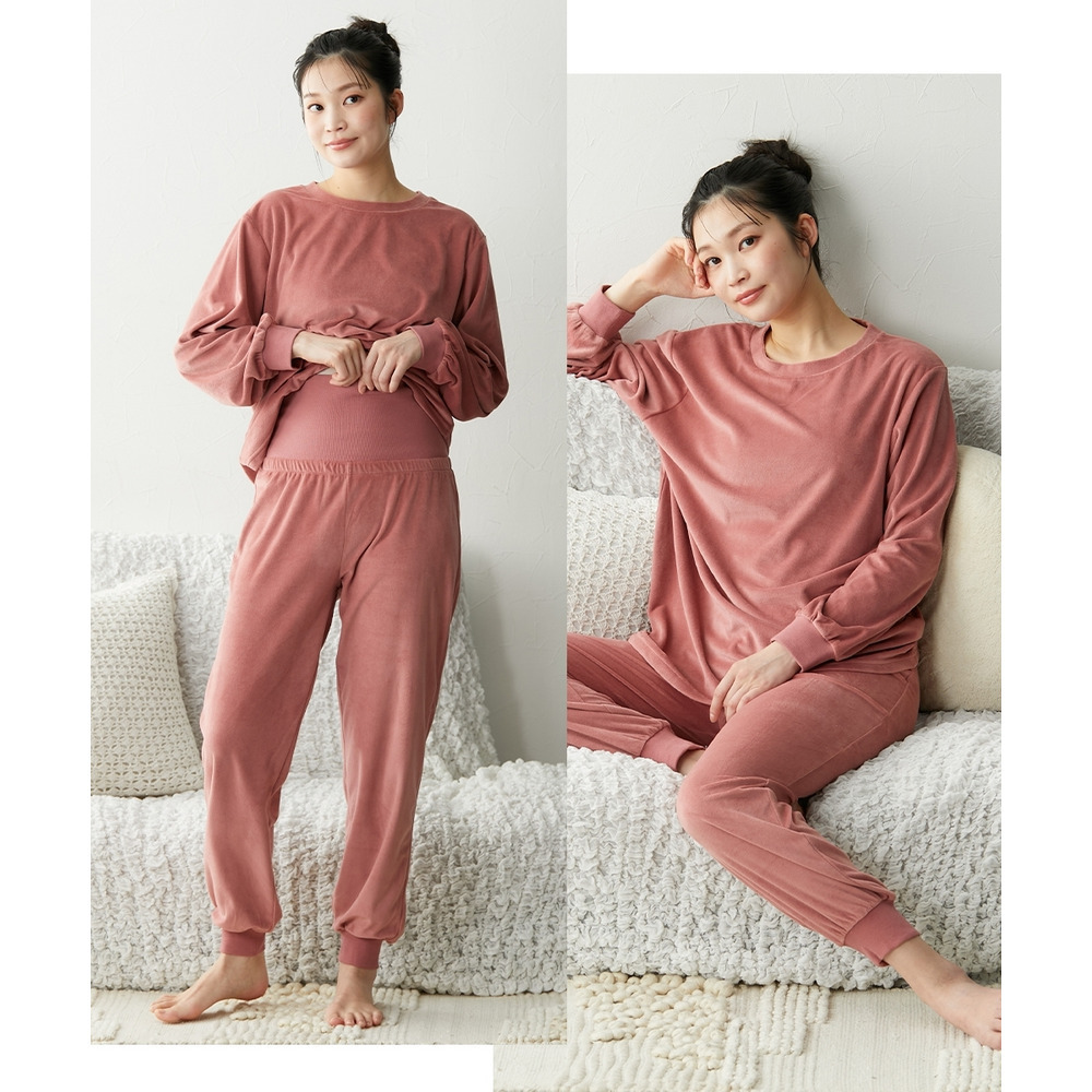 ベロアニット腹巻付きルームウェア上下セット10