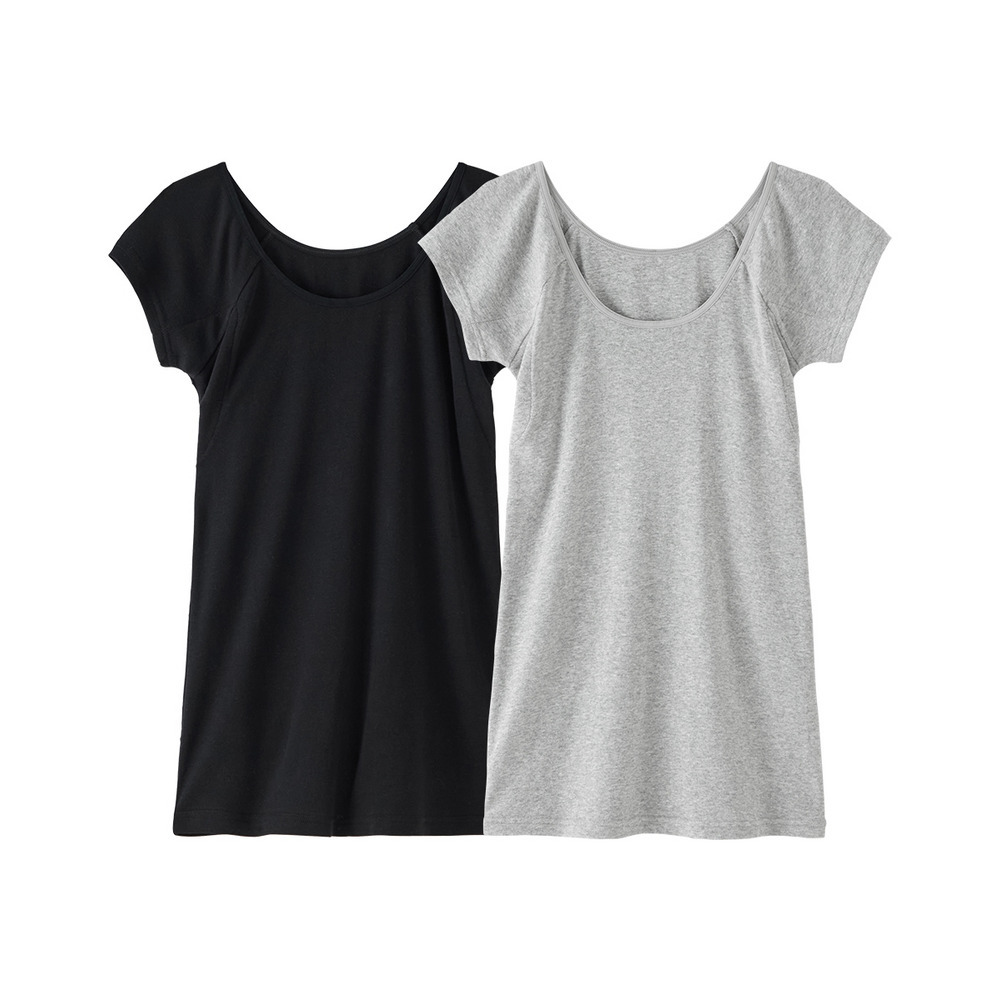 綿100%汗取りパッド付丈長めフレンチ袖インナー2枚組1