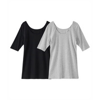 綿１００％汗取りパッド付丈長め５分袖インナー２枚組