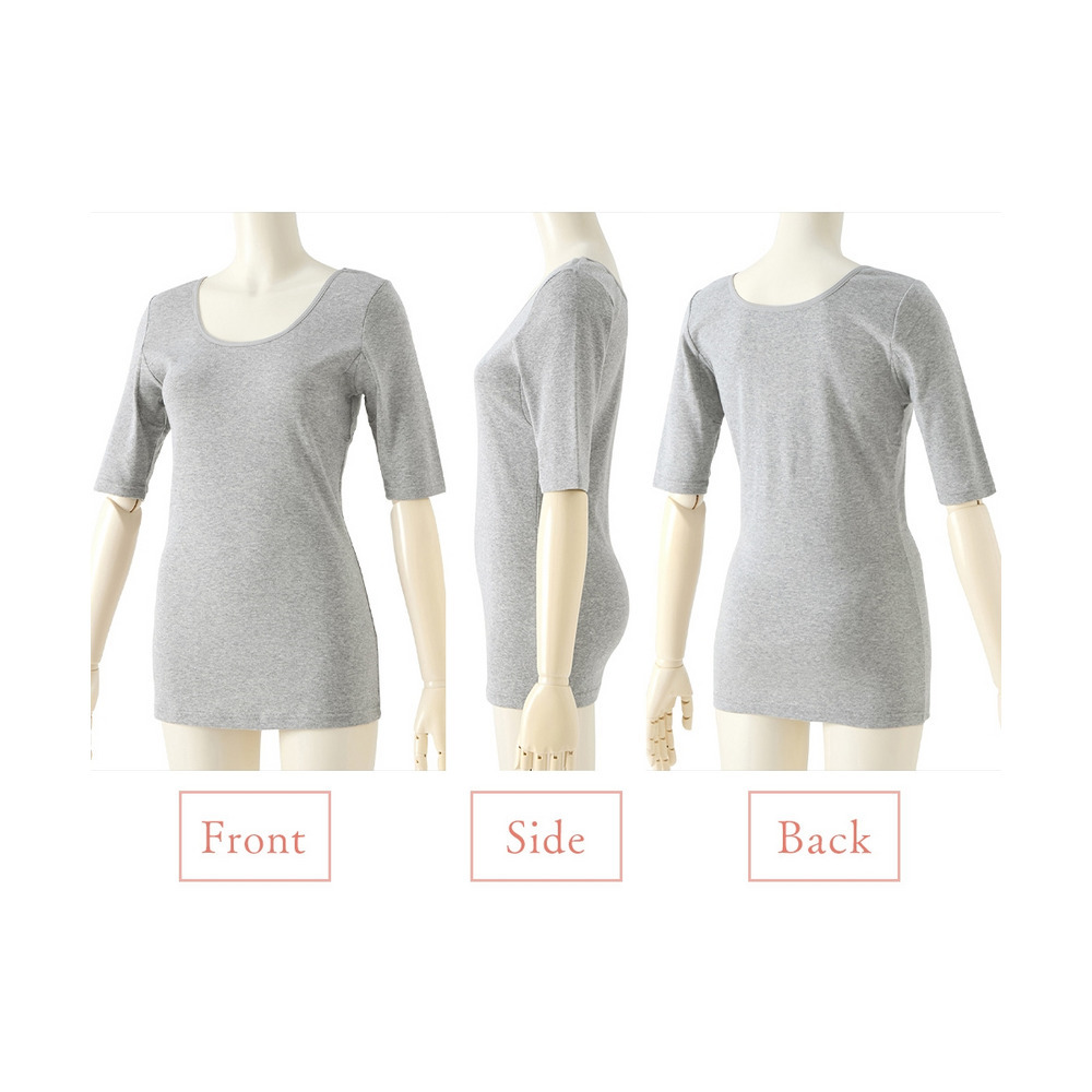 綿100%汗取りパッド付丈長め5分袖インナー2枚組13