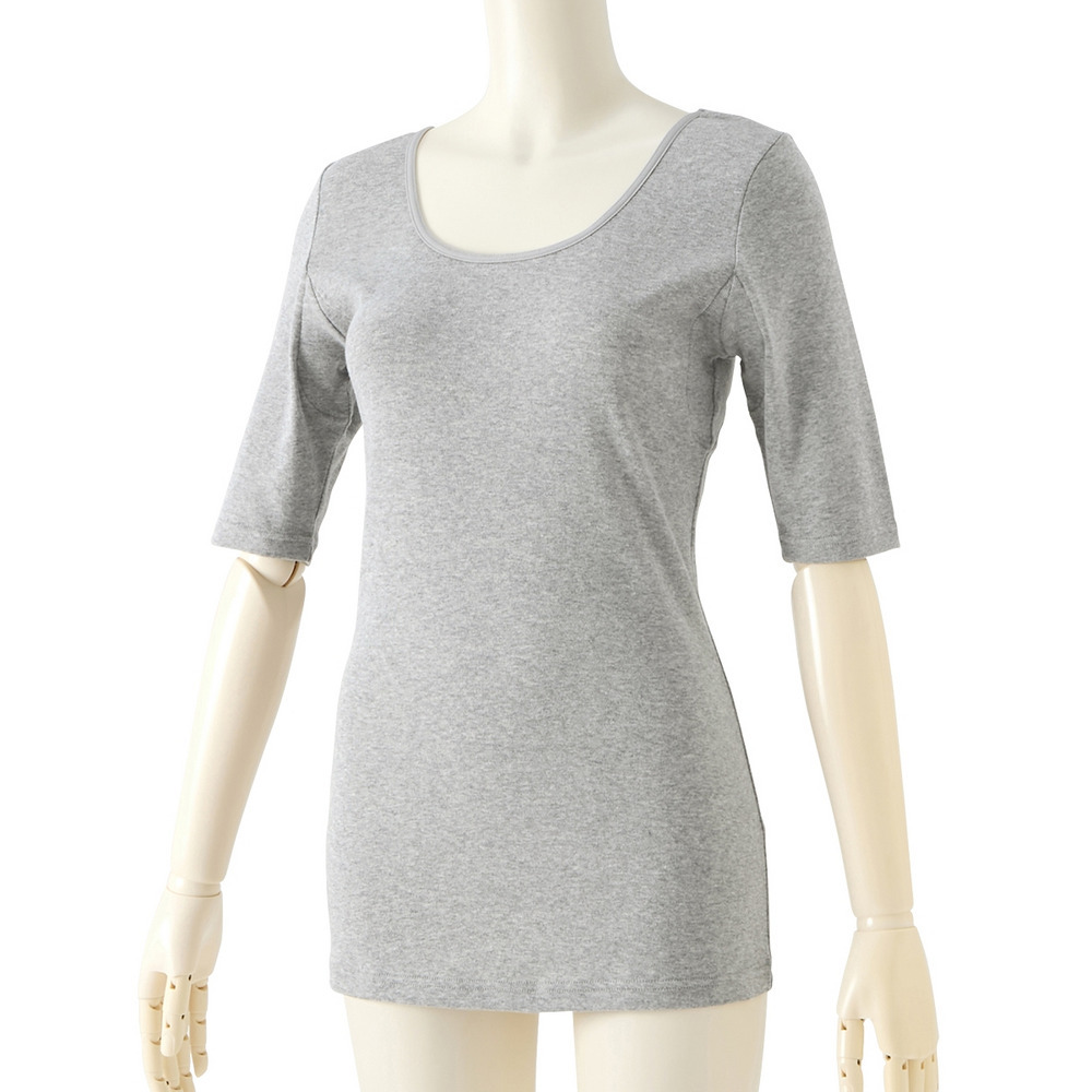 綿100%汗取りパッド付丈長め5分袖インナー2枚組15