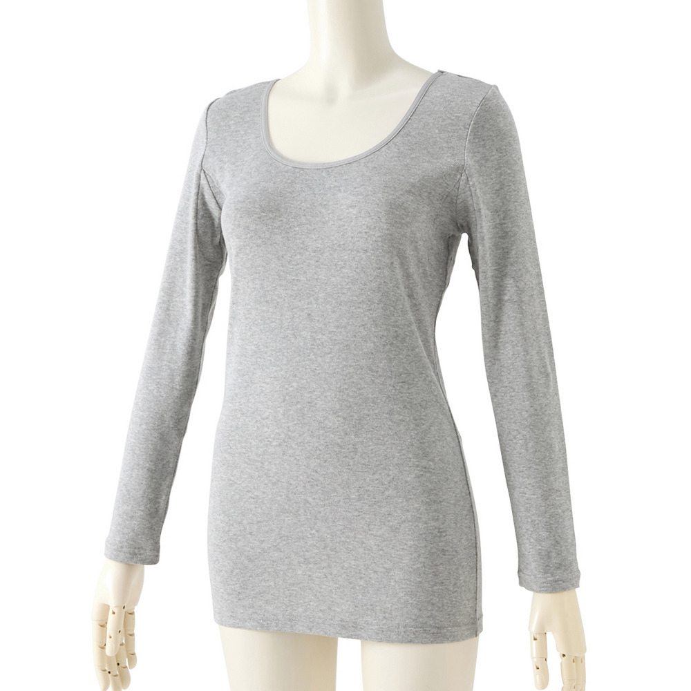 綿100%汗取りパッド付丈長め長袖インナー2枚組15