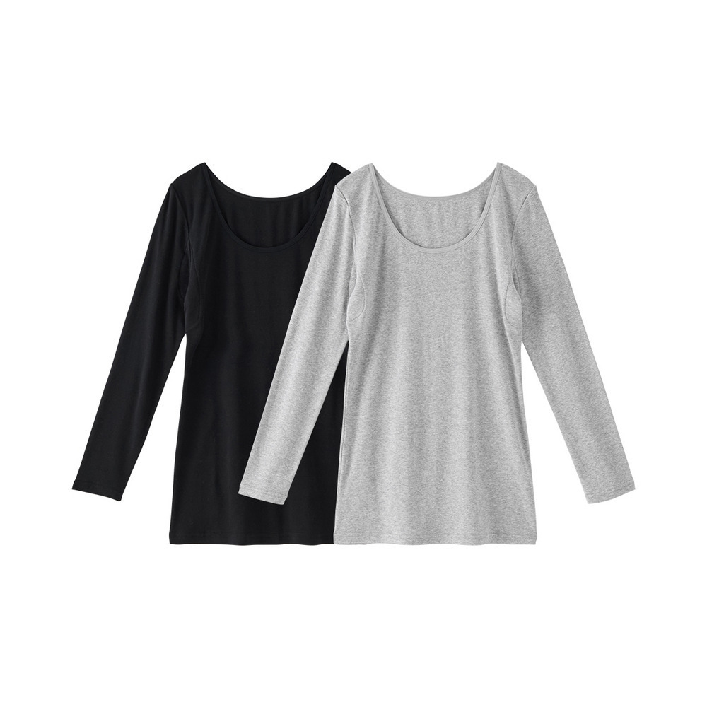 綿100%汗取りパッド付丈長め長袖インナー2枚組1