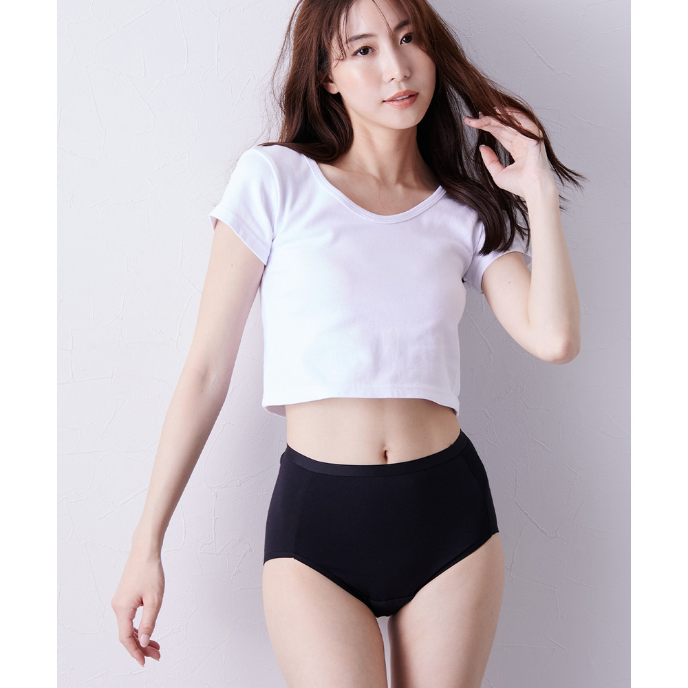 n,KURO 綿混ストレッチシンプル深ばき丈サニタリーショーツ4枚組(昼用2枚+夜用2枚 羽付ナプキン対応)20