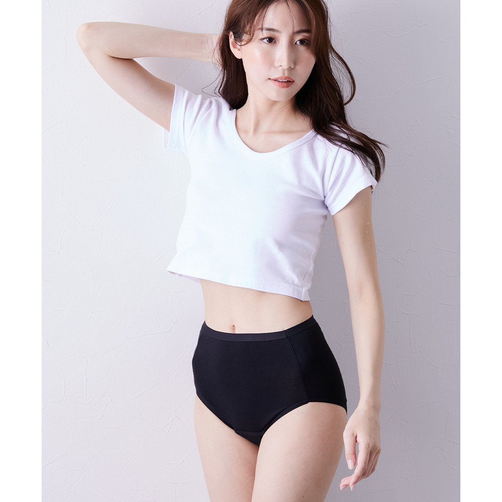 n,KURO 綿混ストレッチシンプル深ばき丈サニタリーショーツ4枚組(昼用2枚+夜用2枚 羽付ナプキン対応)21