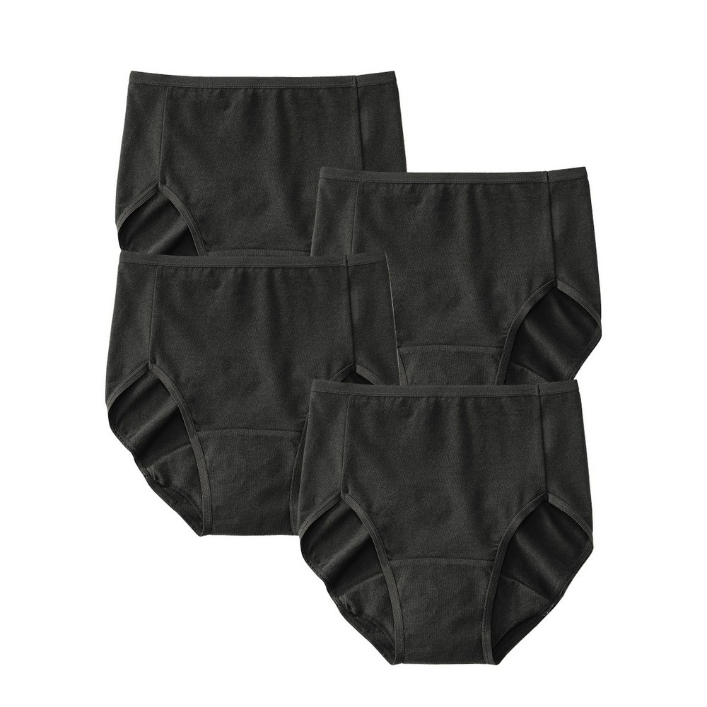 n,KURO 綿混ストレッチシンプル深ばき丈サニタリーショーツ4枚組(昼用2枚+夜用2枚 羽付ナプキン対応)1