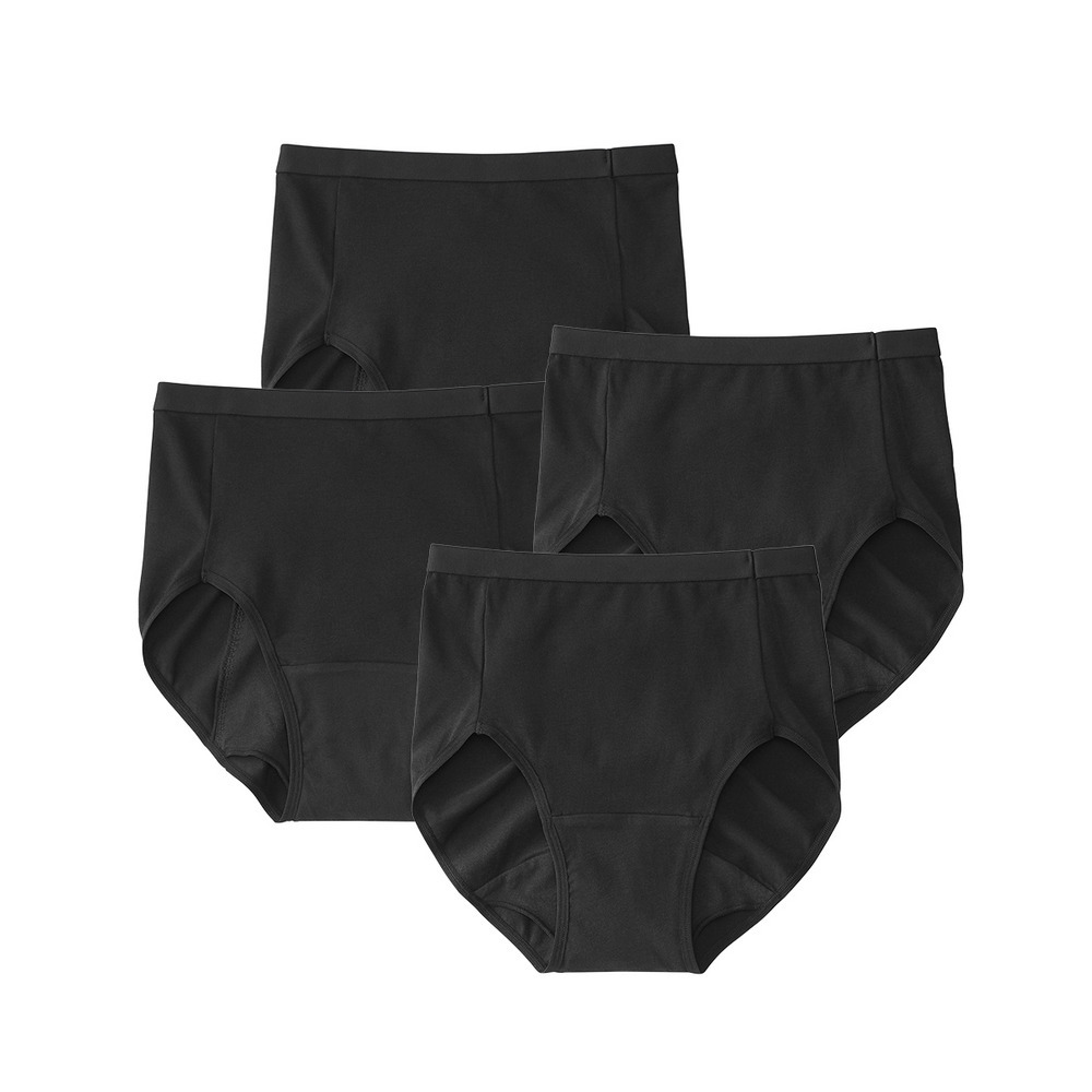 n,KURO 綿混ストレッチシンプル深ばき丈サニタリーショーツ4枚組(昼用2枚+夜用2枚 羽付ナプキン対応)1