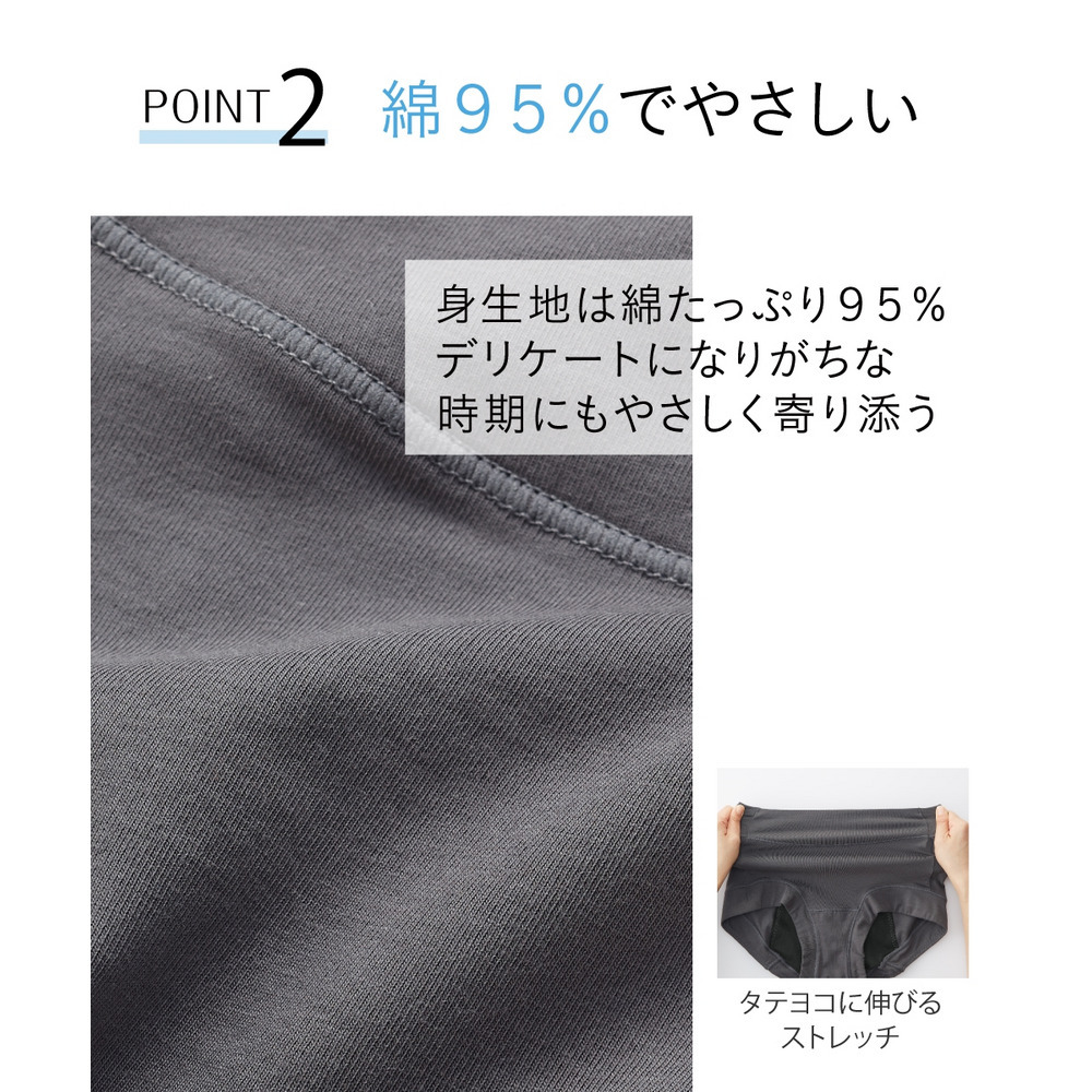 綿好きさんのお腹・脚口らくちん深ばき丈サニタリーショーツ夜用2枚組(羽付ナプキン対応)7