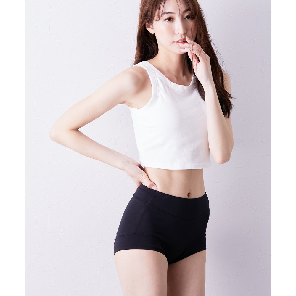 n,KURO 綿混ストレッチ お腹・脚口らくちん深ばき丈サニタリーショーツ選べる昼・夜用2枚組(羽付ナプキン対応)26