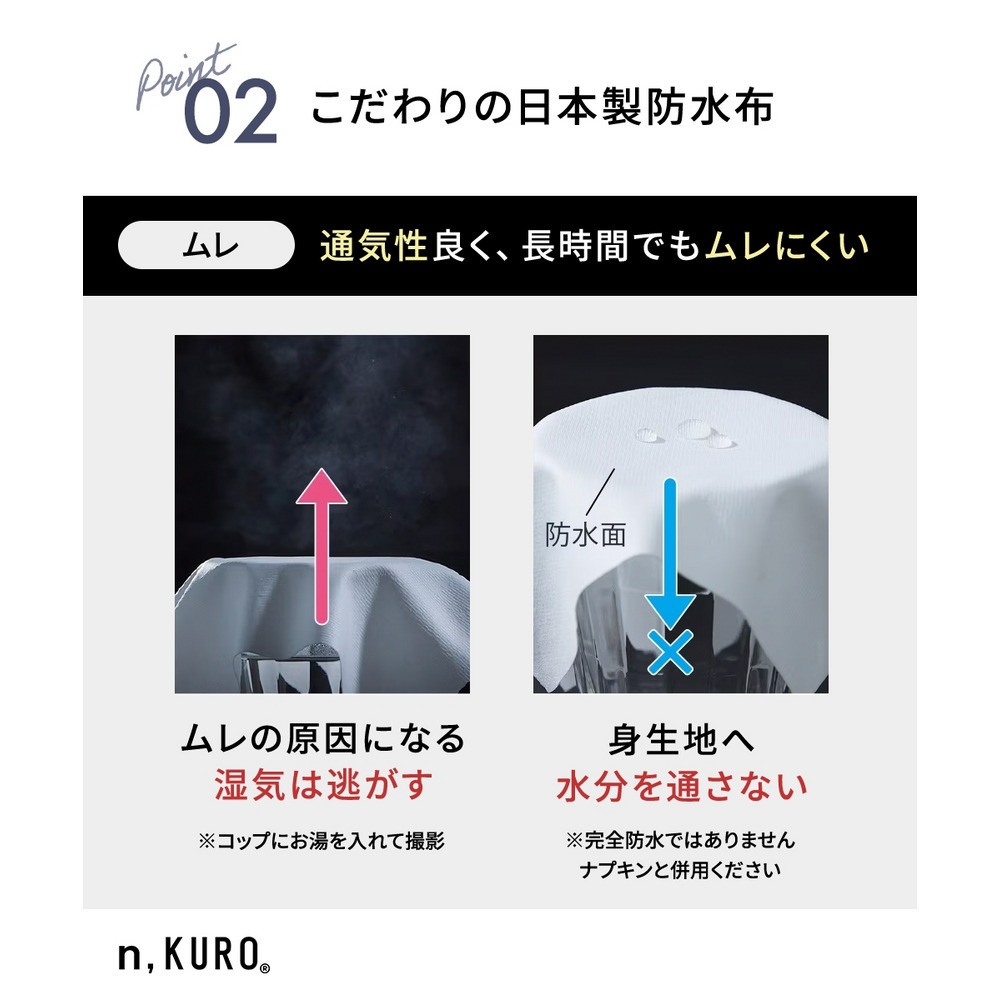 n,KURO 綿混ストレッチ お腹・脚口らくちん深ばき丈サニタリーショーツ選べる昼・夜用2枚組(羽付ナプキン対応)8
