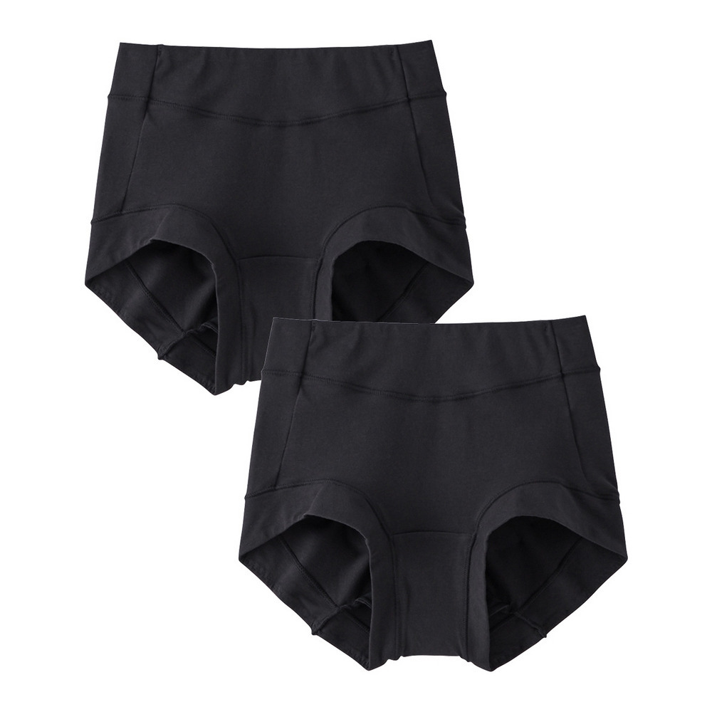 n,KURO 綿混ストレッチ お腹・脚口らくちん深ばき丈サニタリーショーツ選べる昼・夜用2枚組(羽付ナプキン対応)1