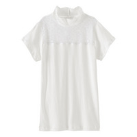 綿１００％レースハイネックフレンチ袖インナー