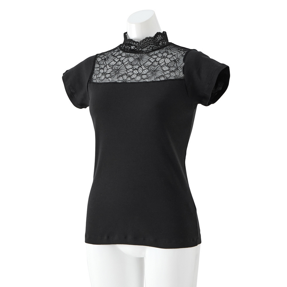 綿100%レースハイネックフレンチ袖インナー14