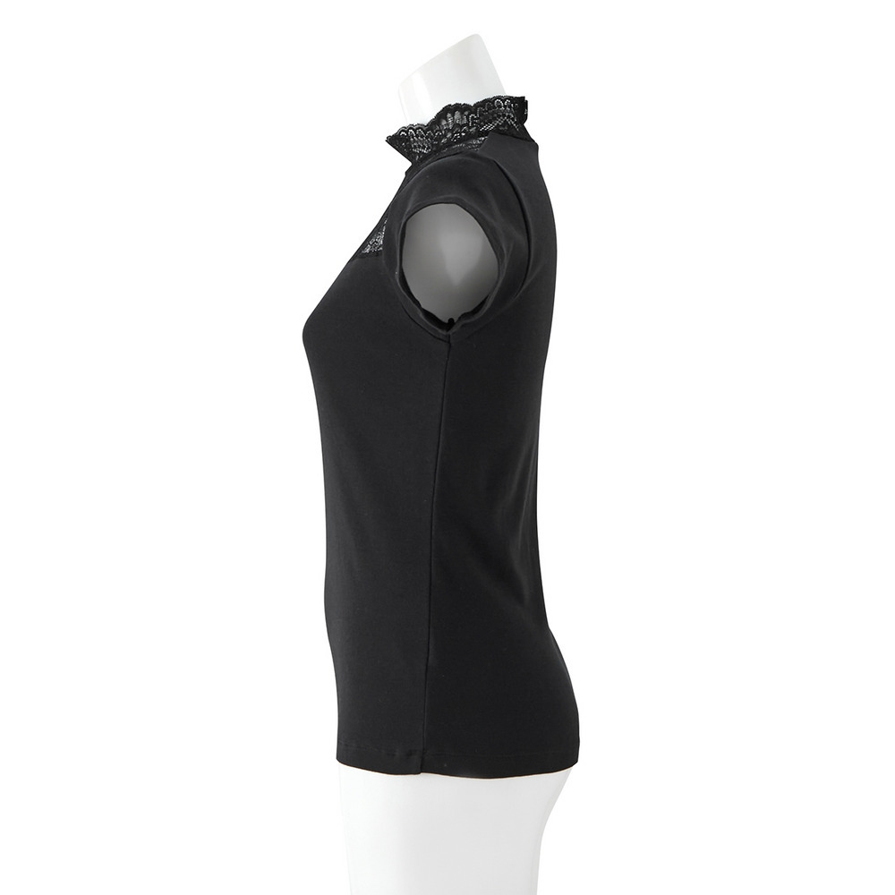 綿100%レースハイネックフレンチ袖インナー15