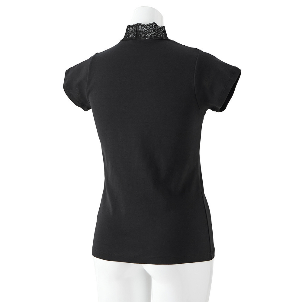 綿100%レースハイネックフレンチ袖インナー16