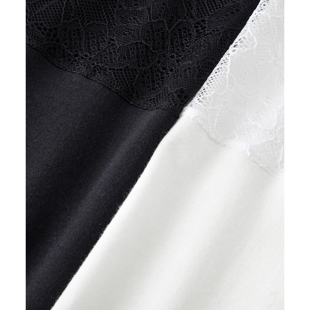 綿100%レースハイネックフレンチ袖インナー17