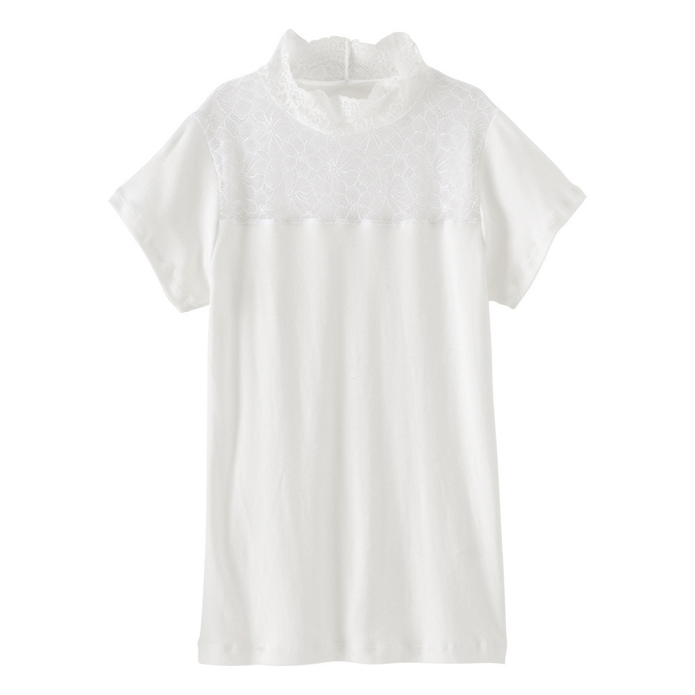 綿100%レースハイネックフレンチ袖インナー1