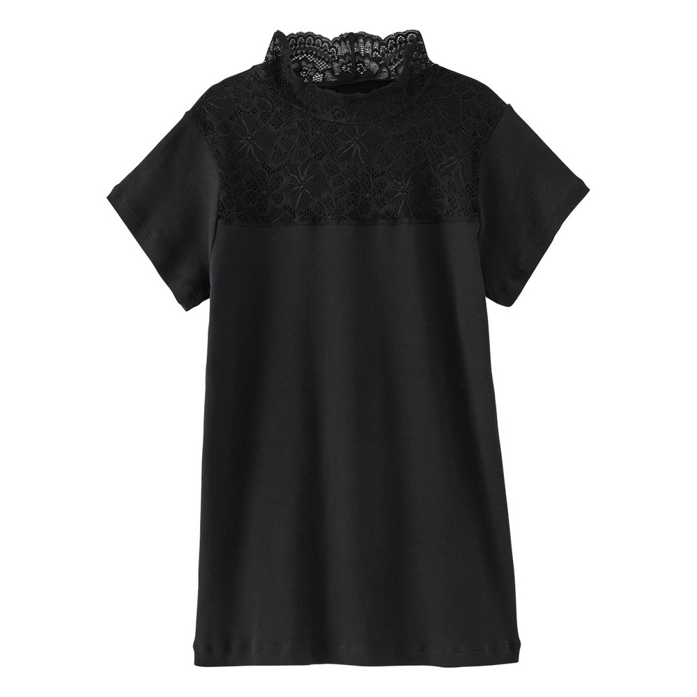 綿100%レースハイネックフレンチ袖インナー1