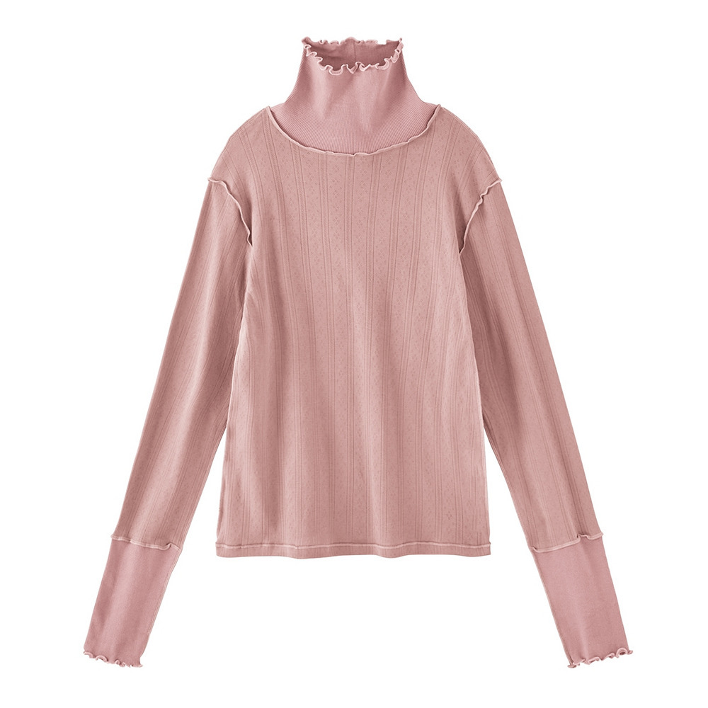 綿100%パジャマインナー 首・手首あったか12分袖ハイネック1