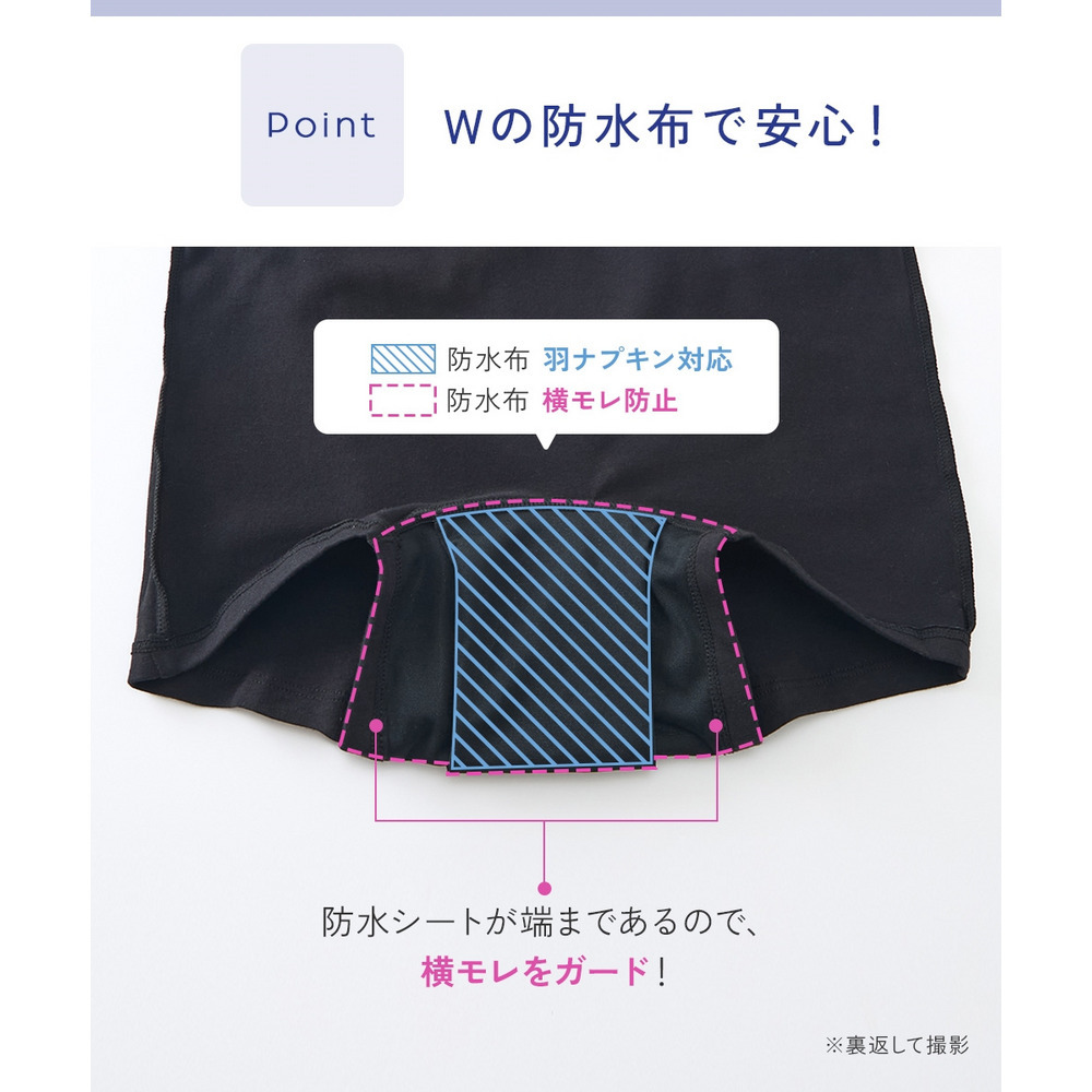 綿混ストレッチ 横モレ防止深ばき丈ボクサーサニタリーショーツ2枚組(日本製防水布 羽付ナプキン対応・抗菌防臭加工)4