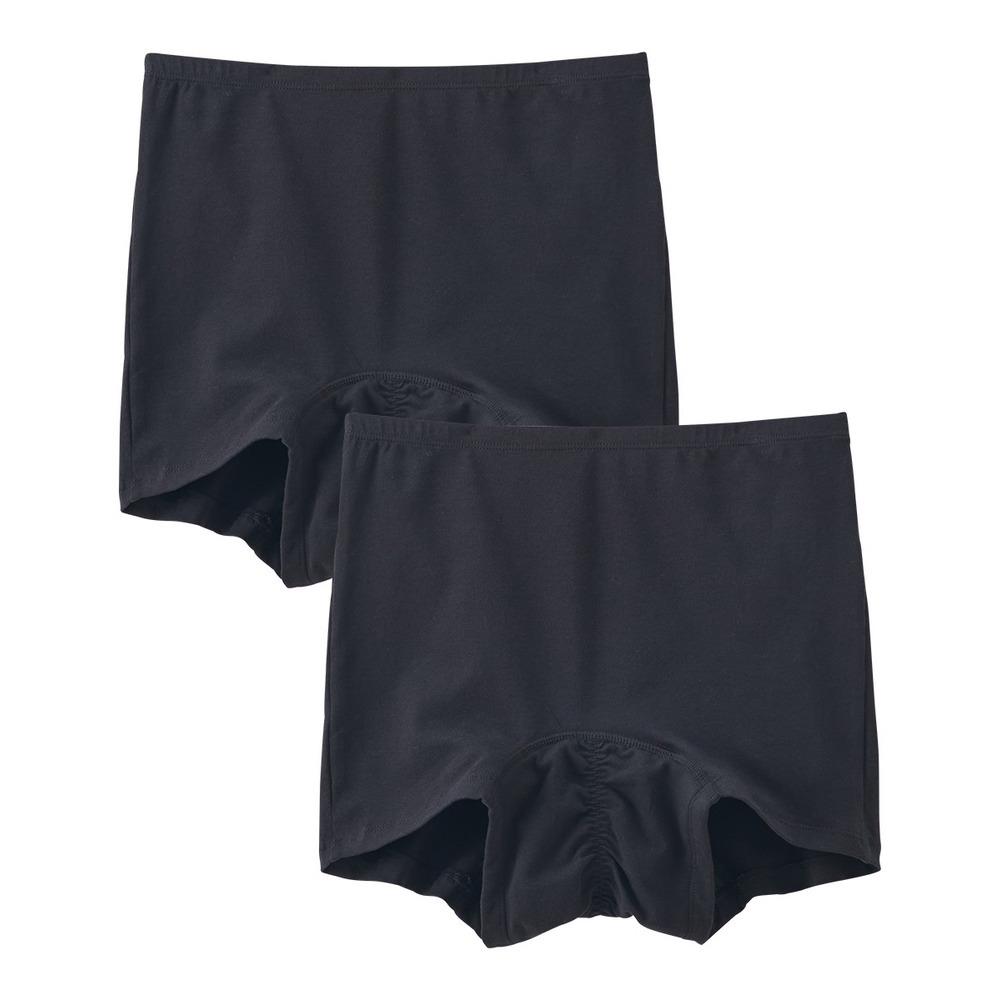 綿混ストレッチ 横モレ防止深ばき丈ボクサーサニタリーショーツ2枚組(日本製防水布 羽付ナプキン対応・抗菌防臭加工)1