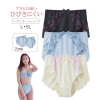 深ばき丈バックレースコーディネートショーツ２枚組(編みレースタイプ）