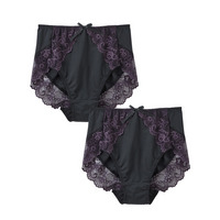 深ばき丈バックレースコーディネートショーツ２枚組(編みレースタイプ）