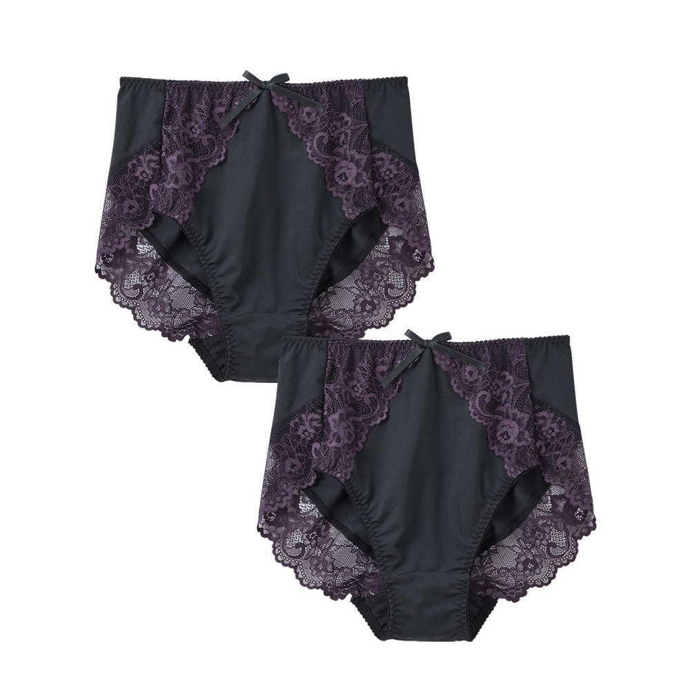 深ばき丈バックレースコーディネートショーツ2枚組(編みレースタイプ)1