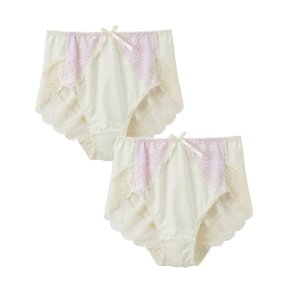 深ばき丈バックレースコーディネートショーツ2枚組(編みレースタイプ)1