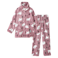 ふわもこプレミアム　シロクマ柄ハイネック前開きパジャマ