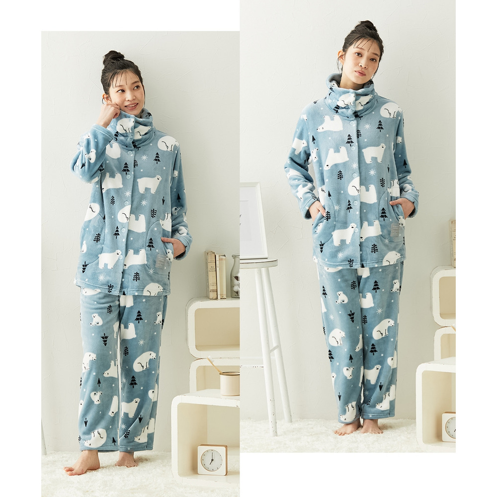 ふわもこプレミアム シロクマ柄ハイネック前開きパジャマ11