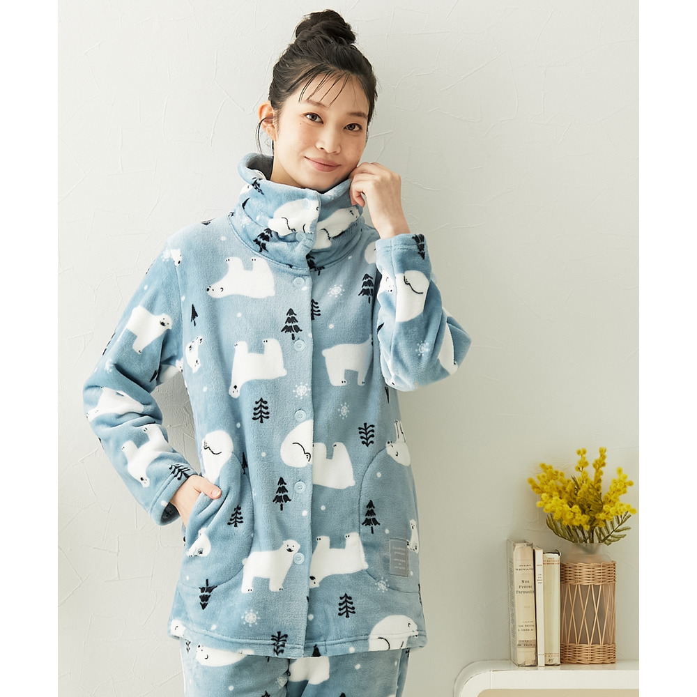 ふわもこプレミアム シロクマ柄ハイネック前開きパジャマ12