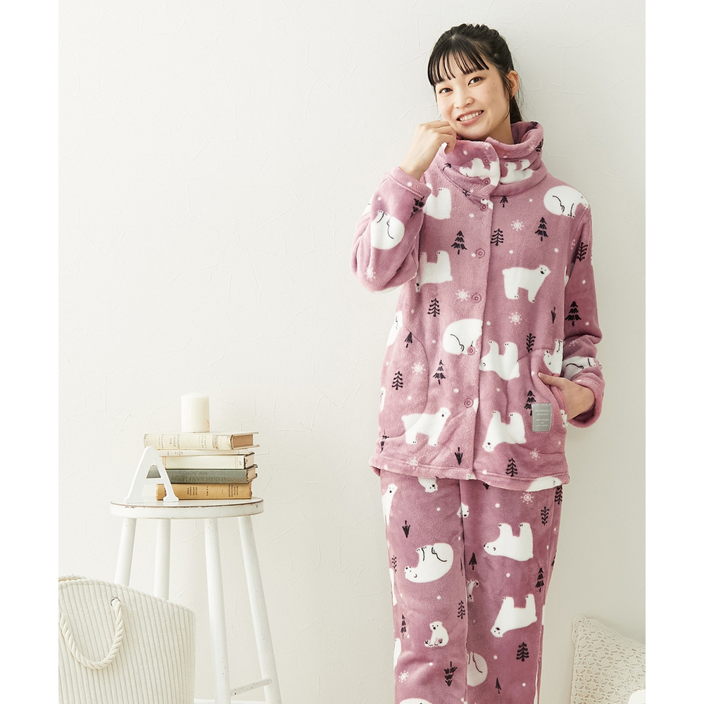 ふわもこプレミアム シロクマ柄ハイネック前開きパジャマ7