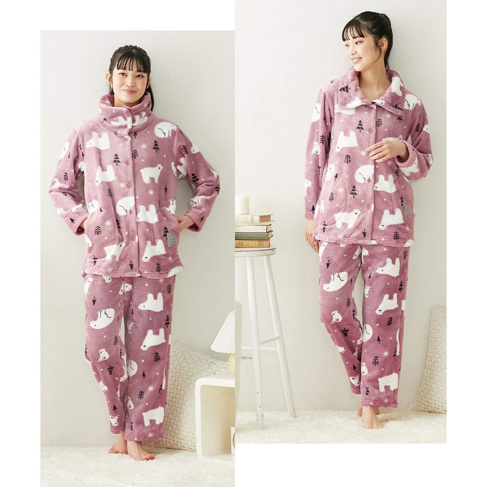 ふわもこプレミアム シロクマ柄ハイネック前開きパジャマ8