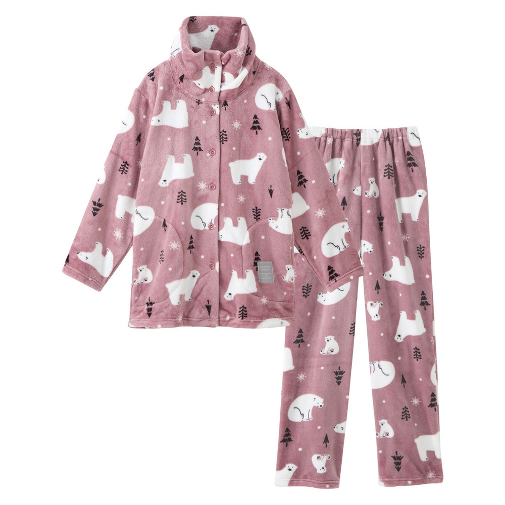 ふわもこプレミアム シロクマ柄ハイネック前開きパジャマ1