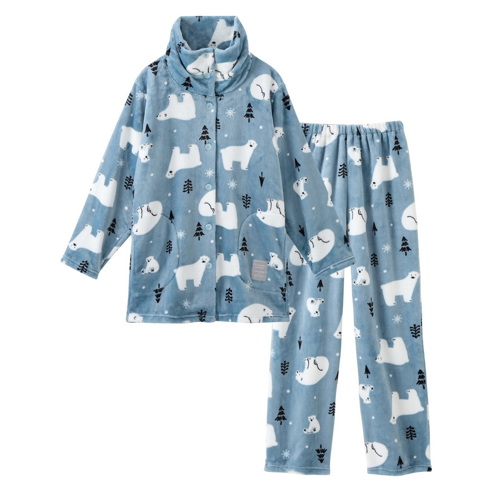 ふわもこプレミアム シロクマ柄ハイネック前開きパジャマ1