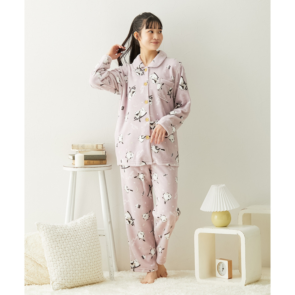 ふわもこ シマエナガ柄前開きパジャマ10