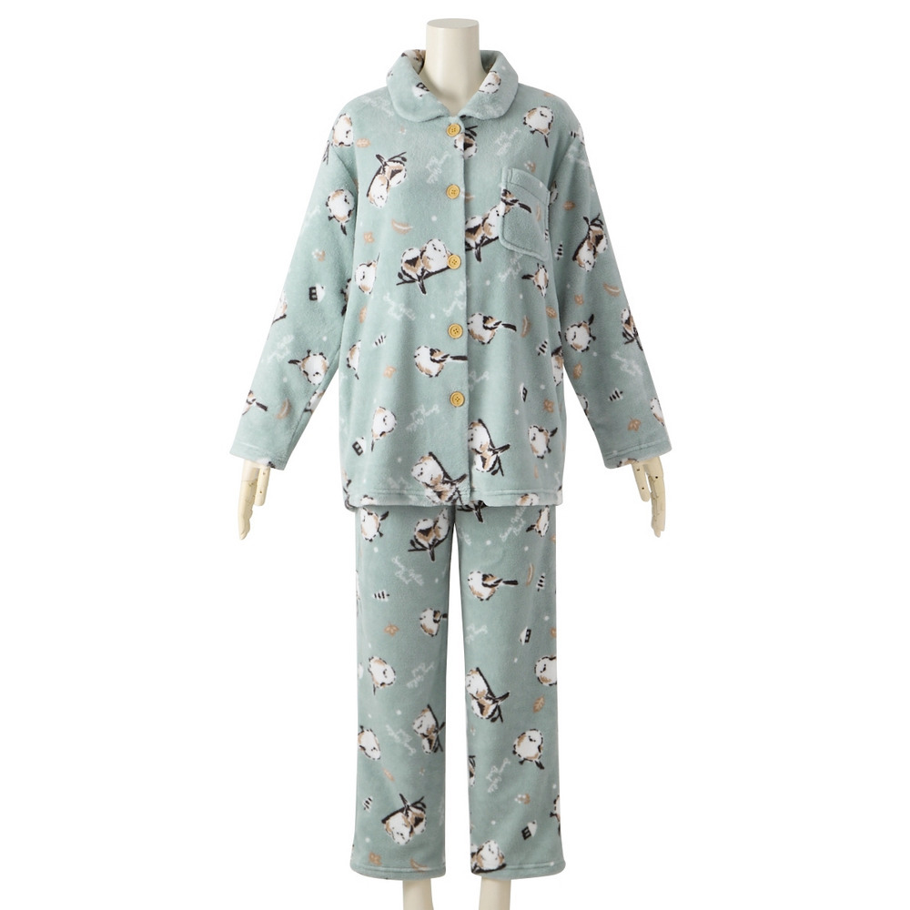 ふわもこ シマエナガ柄前開きパジャマ13